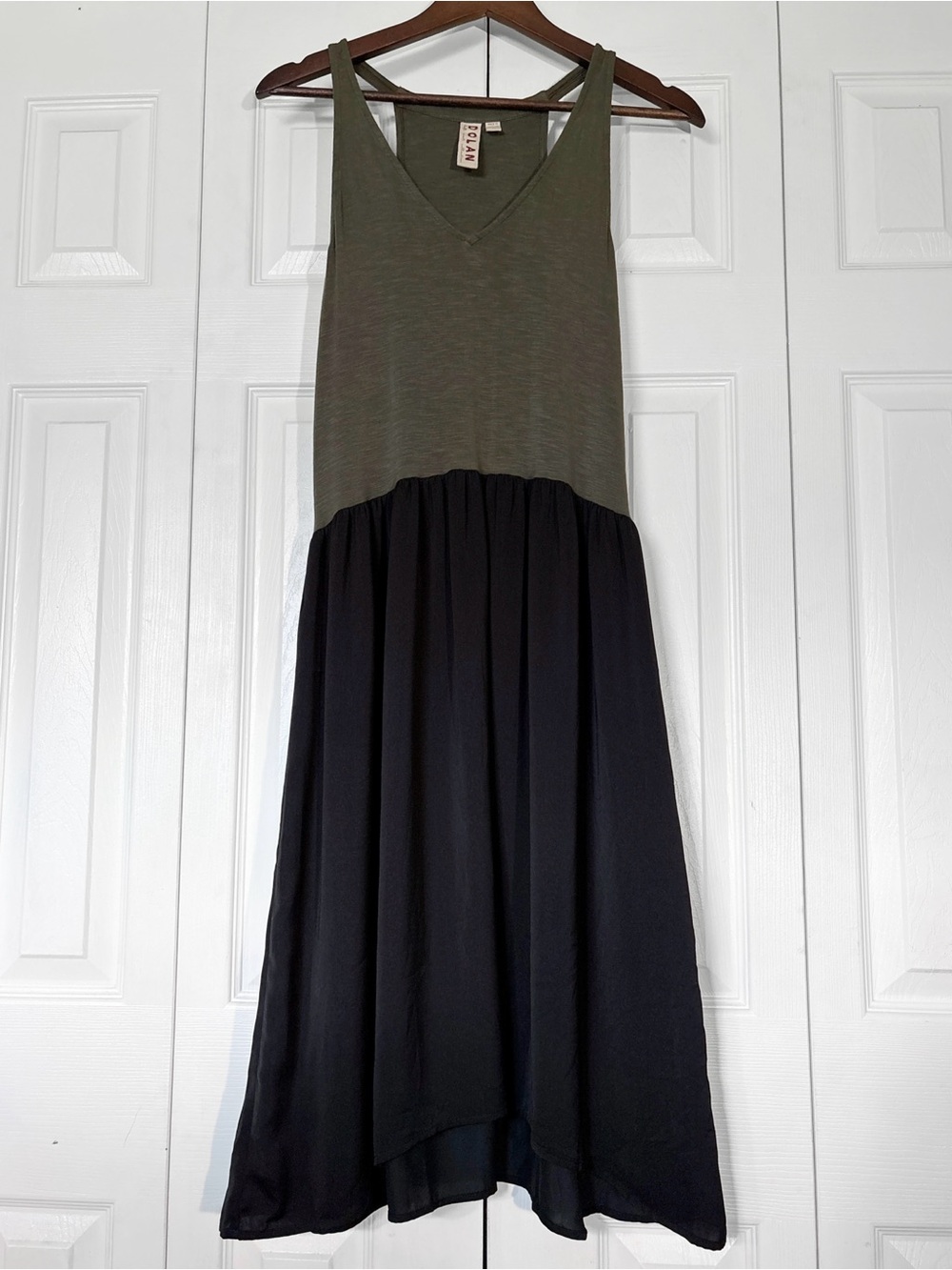 Anthropologie Dolan V-Neck Midi Tank Dress Size XS-Small Two Tone Olive & Black